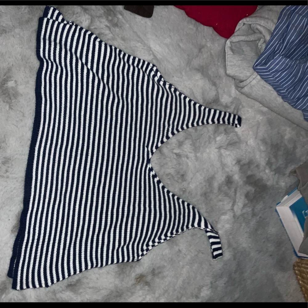 Blue and white stripe crop top